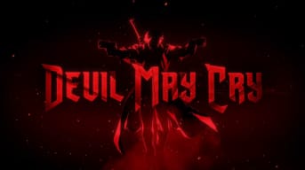 The logo for the Devil May Cry animated series in blood red letters on a dark background.