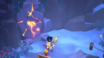 How to Break the Orange Rocks in Fae Farm - Cover Image Looking at an Orange Rock in a Cliff