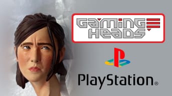 Gaming Head & Sony Logo with Ellie Statue Head