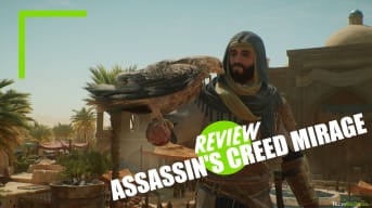 Basim and his bird companion from Assassin's Creed Mirage with the TR Overlay for reviews