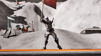 A Fortnite character waving a flag in the new Keoken Interactive Deliver Us The Moon Fortnite map