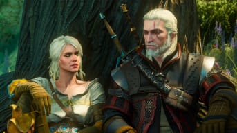 Geralt and Ciri looking at one another in The Witcher 3