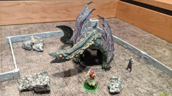 The Adult Deep Dragon for Dungeons & Dragons from Wizkids in a mock battle