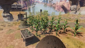 Enshrouded Farming Guide - Cover Image A Well A Seedbed and Corn in the Nomad Highlands
