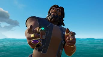 A Sea of Thieves character pointing at the screen