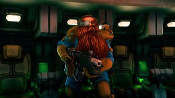 An angry-looking dwarf wielding a gun and getting ready to slay some hordes in Deep Rock Galactic: Survivor