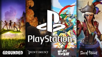 Sea of Thieves, Hi-Fi Rush, Pentiment, and Grounded with PlayStation Logo