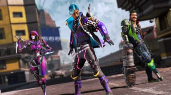 Three Apex Legends characters decked out in 80s-style neon gear
