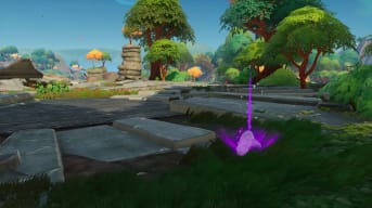 Lightyear Frontier Artifacts Guide - Artifact Inside of a Purple Crystal Sitting on the Ground Next to a Stone Ring