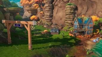Lightyear Frontier Homestead Building Guide - Cover Image Mansion and Upgrade Depot Near a Cliff with a Ranch Arch in the Foreground