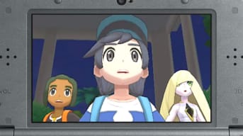 The player character, Hau, and Lusamine in Pokemon Sun and Moon