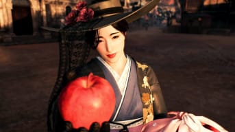 Taka Murayama in Rise of the Ronin holding out an apple