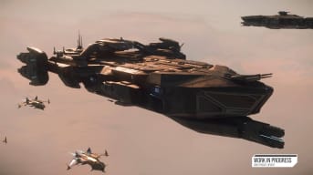 An Idris Frigate Flying Formation in Star Citizen