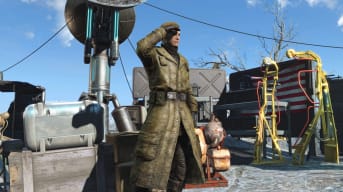 An Enclave soldier saluting in the Fallout 4 PS5 and Xbox Series X|S update