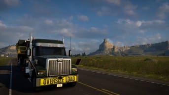 A truck driving along a road in the American Truck Simulator Nebraska DLC