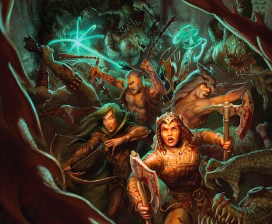 Artwork from the TTRPG 13th Age showing a party fighting monsters