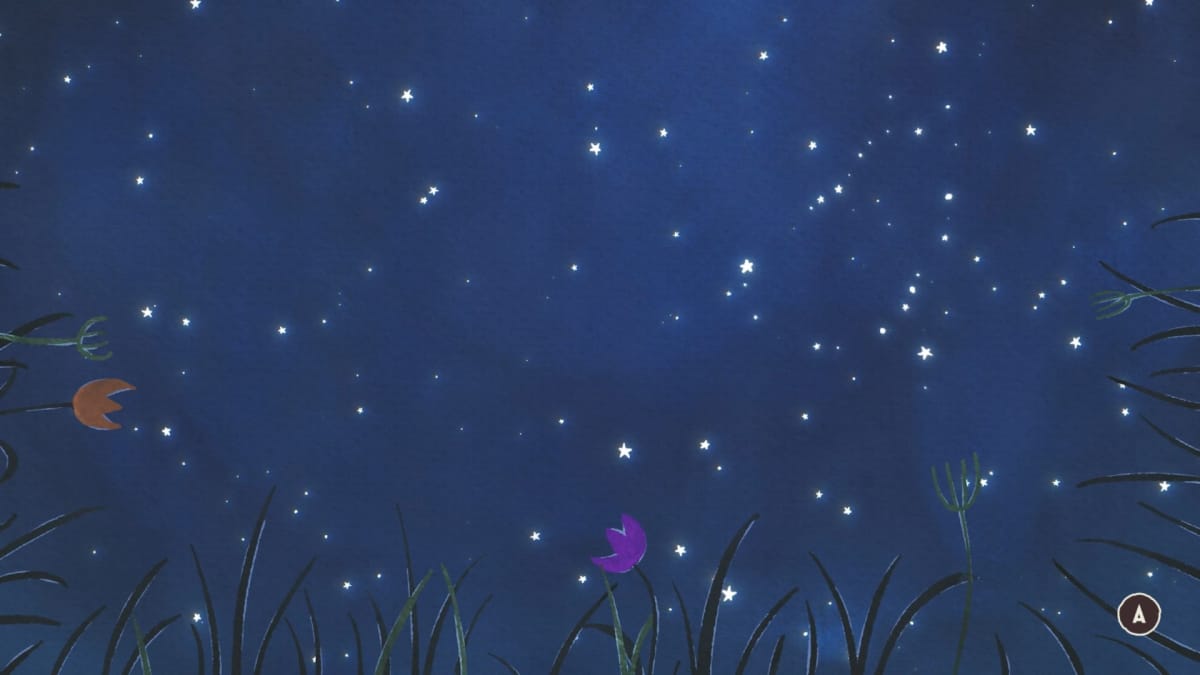 Looking up at the night sky in Snufkin: Melody of Moominvalley 