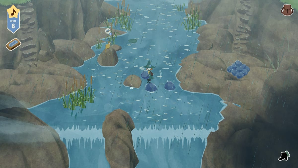 Crossing a river in Snufkin: Melody of Moominvalley