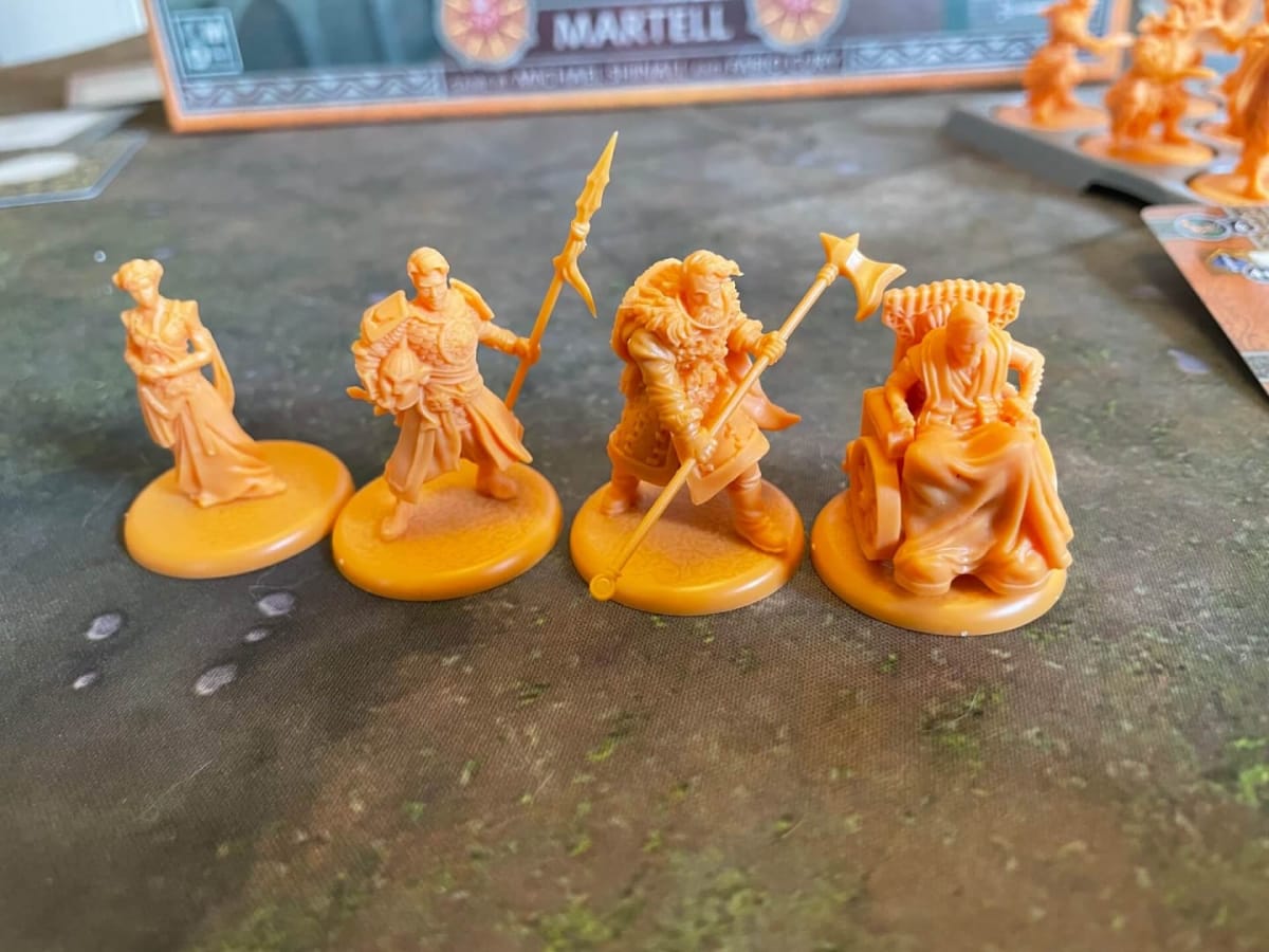 An image of the four heroes included in A Song Of Ice And Fire TMG - House Martell Starter Set