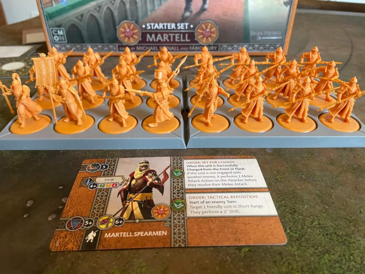 An image of the miniatures included in A Song Of Ice And Fire TMG - House Martell Spearmen