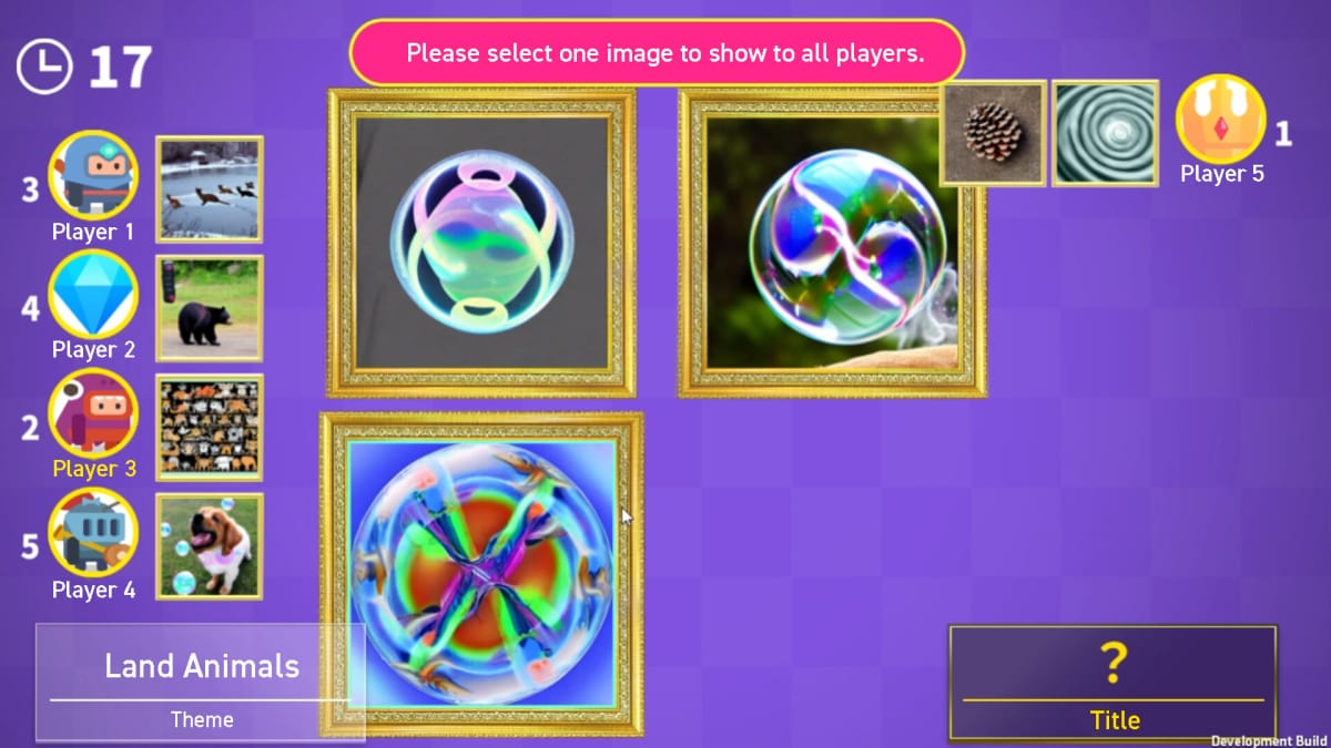 An AI: Art Impostor screenshot showing three AI-generated images that players will have to choose from.