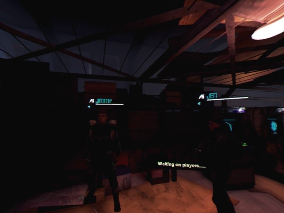 A character looking at two other survivors, with a "Waiting For Players" message flashing at the bottom