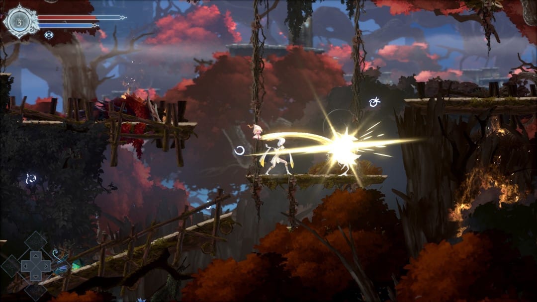 Ifree striking an enemy with her sword in the game Afterimage