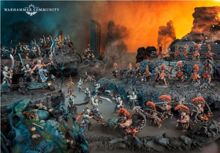 An image of the Idoneth and Fyreslayer armies as shown in the Warhammer Age of Sigmar Fury of the Deep battlebox