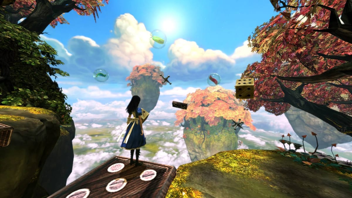 Alice gazing out over the landscape in Alice: Madness Returns, which was also removed from Steam like Ready or Not (only different)