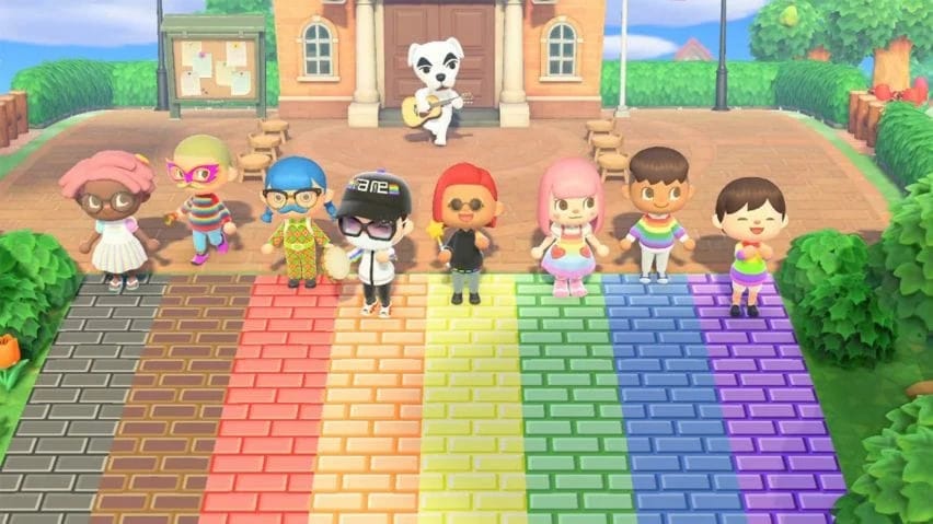 The inaugural Pride Parade in Animal Crossing: New Horizons