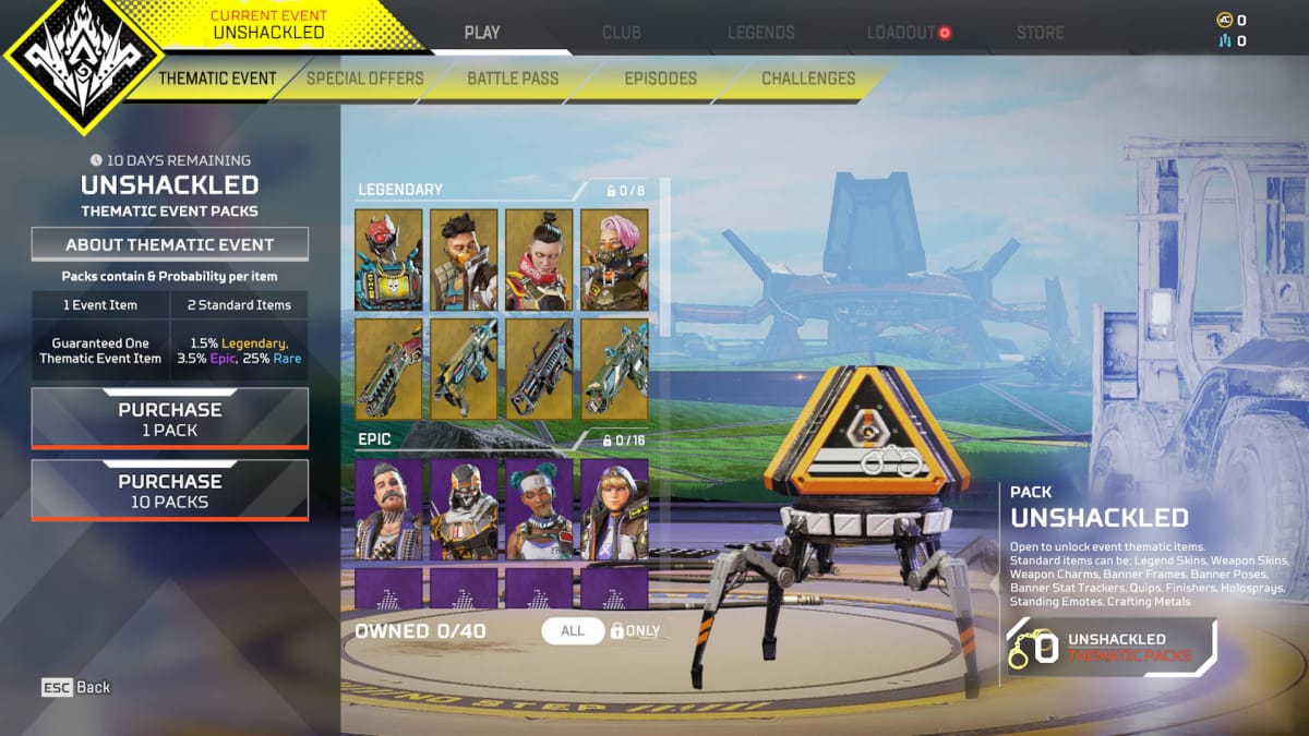 Apex Legends Unshackled Event Thematic Tab