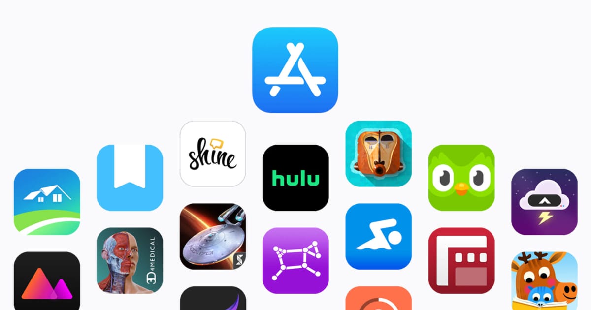 An image depicting various apps available within the App Store, including Hulu and others