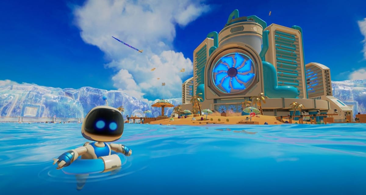 Astro in the water in Astro's Playroom on PS5 