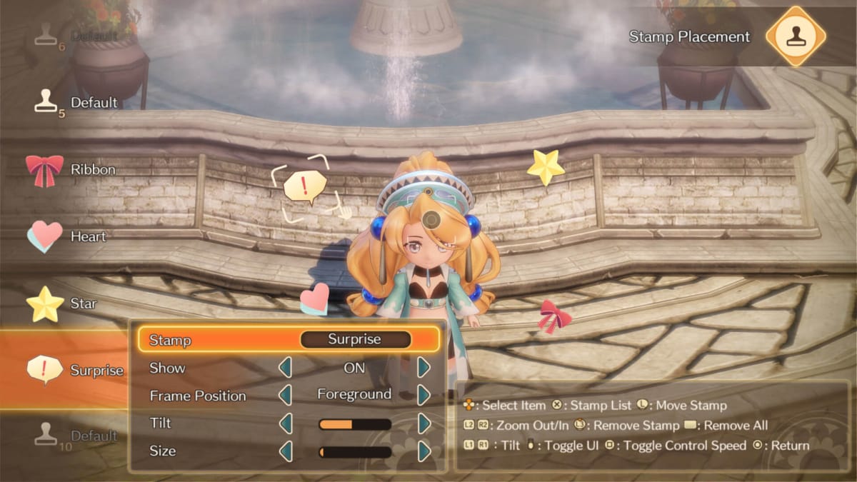 A player using the Photo Mode to take a picture of a character in Atelier Marie Remake