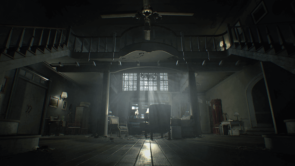 A screenshot from Resident Evil 7 showing the inside of a house.