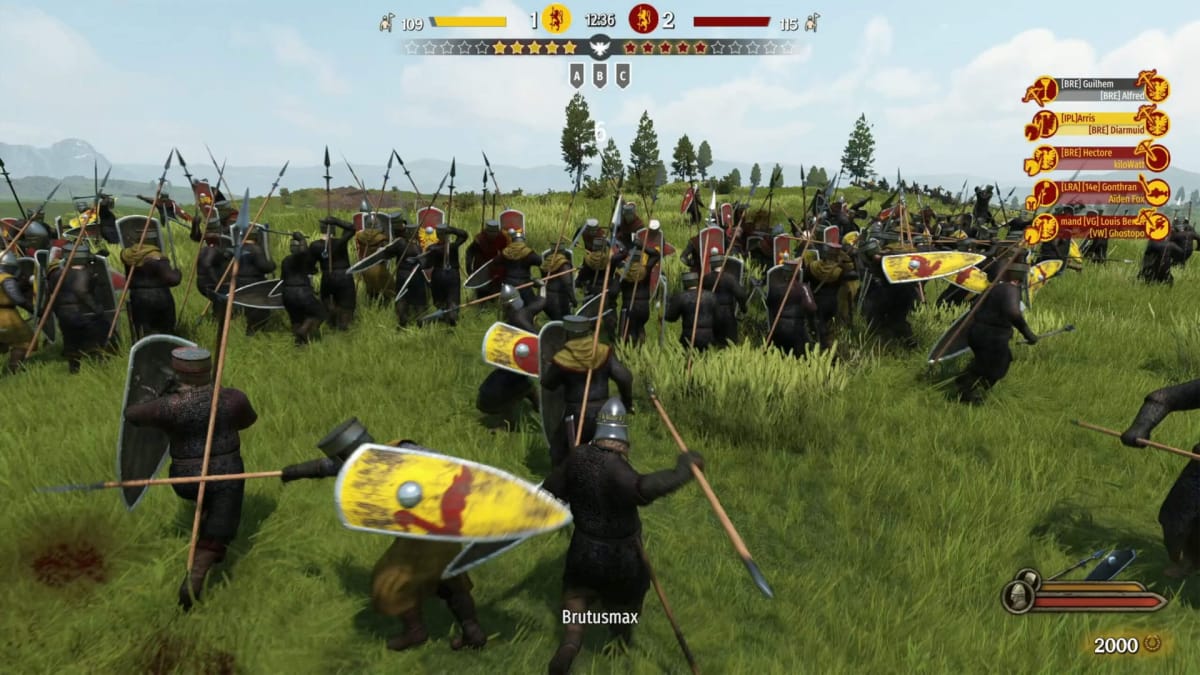 Bannerlord release screenshot showing a pitched online battle with dozens of people.