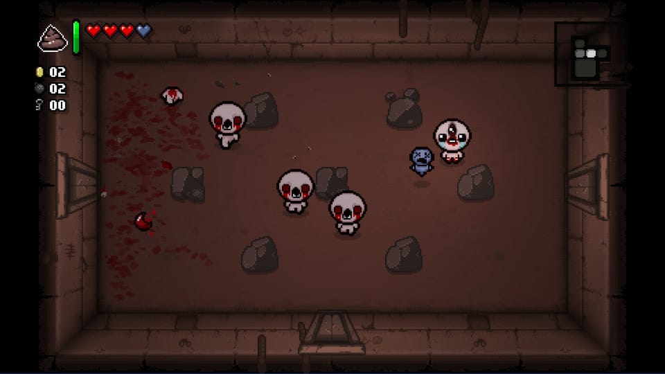 Binding of Isaac: Rebirth Repentance Update screenshot has many characters on the screen looking up at the viewer creepily