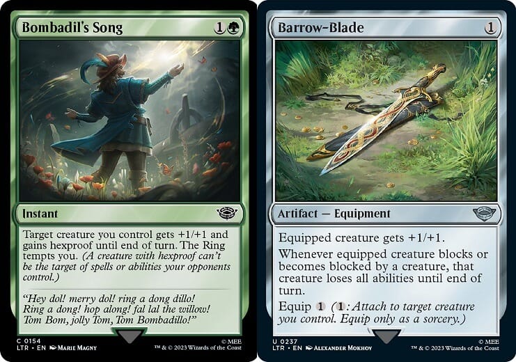 Lord of the Rings: Tales of Middle-Earth MTG Cards of Bombadil's Song and Barrow-Blade