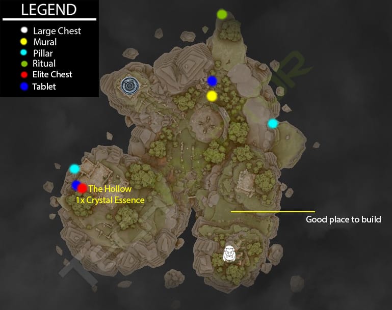 Image of Hearbreak Island in Frozen Flame Broken Valley With Key Locations Noted