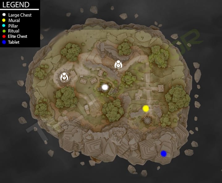 Image of Merchants Island Map from Frozen Flame Broken Valley With Key Locations Marked
