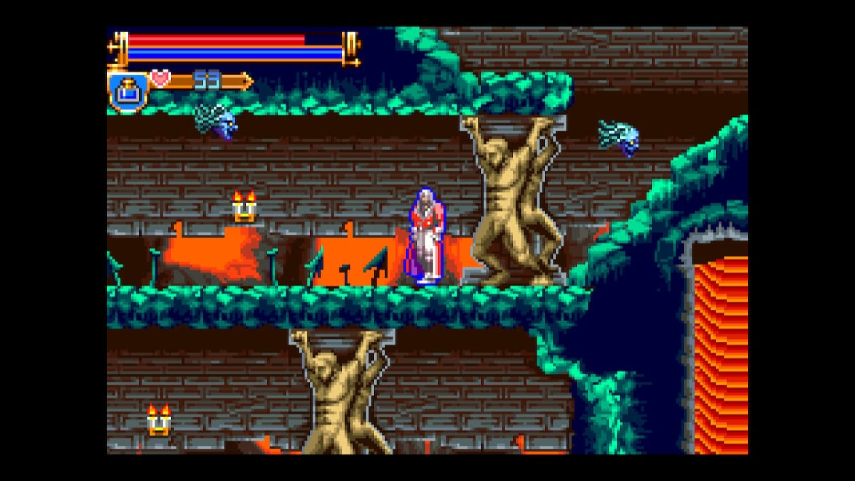 Juste Belmont walking through a room flowing with lava and statues