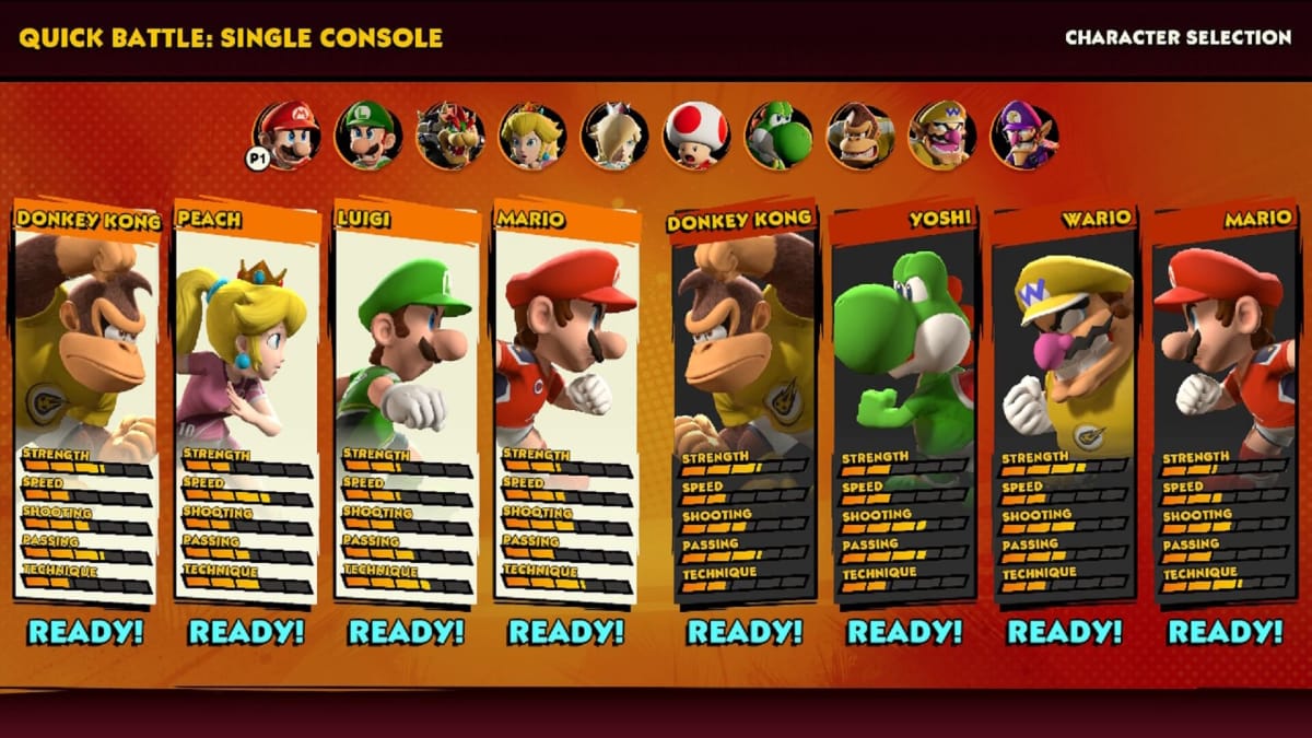 Mario Strikers Battle League Character Selection
