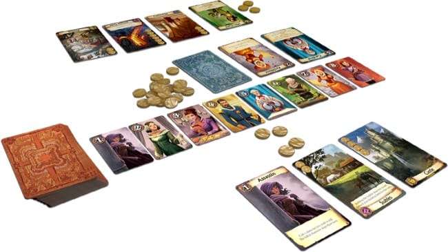The layout of a regular game of Citadels Revised Edition