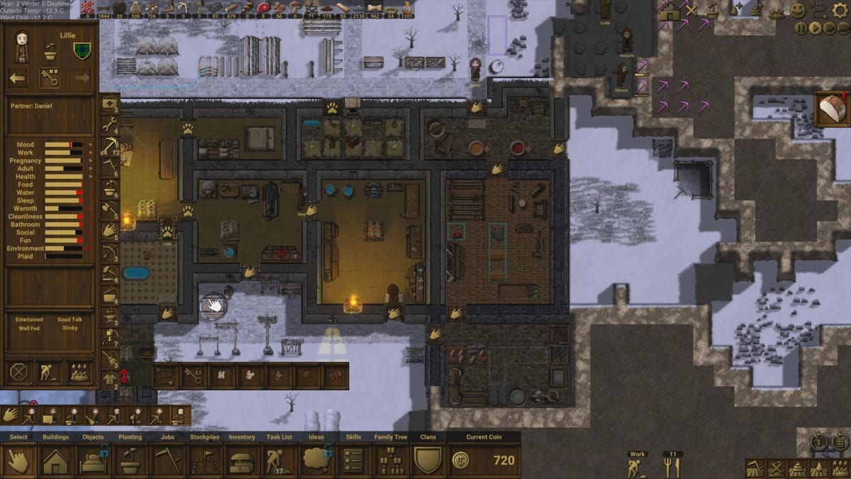 A Clanfolk colony in the middle of winter, covered in snow