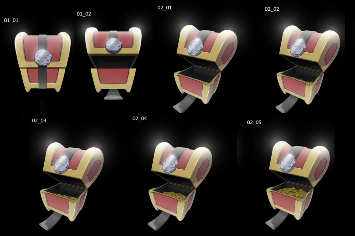 The different box stages for the Pokemon Chest