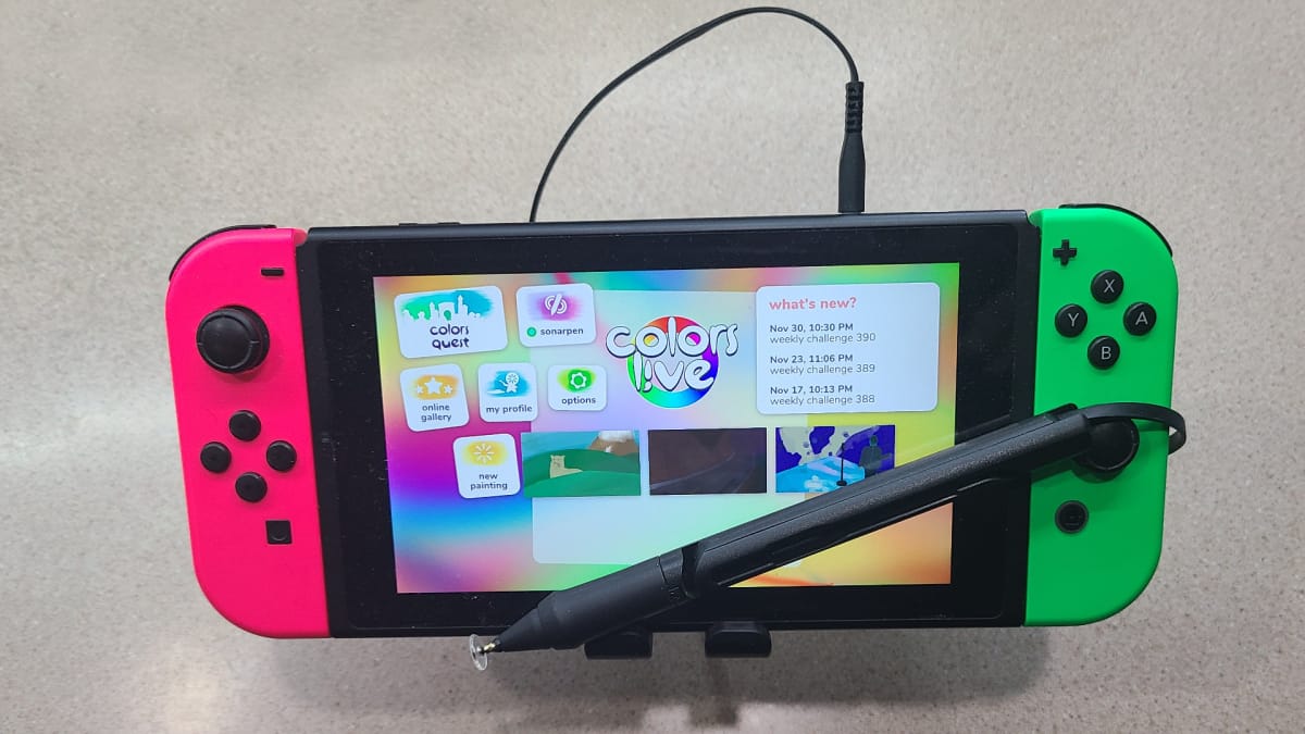 Colors Live Art Program SonarPen on Nintendo Switch stand