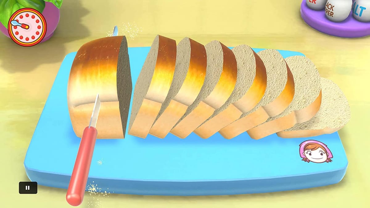A knife slicing through bread in Cooking Mama: Cookstar