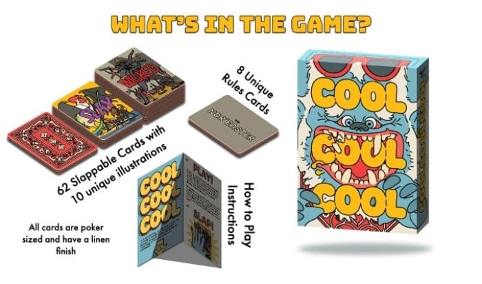Promotional artwork of the contents of the Cool Cool Cool board game