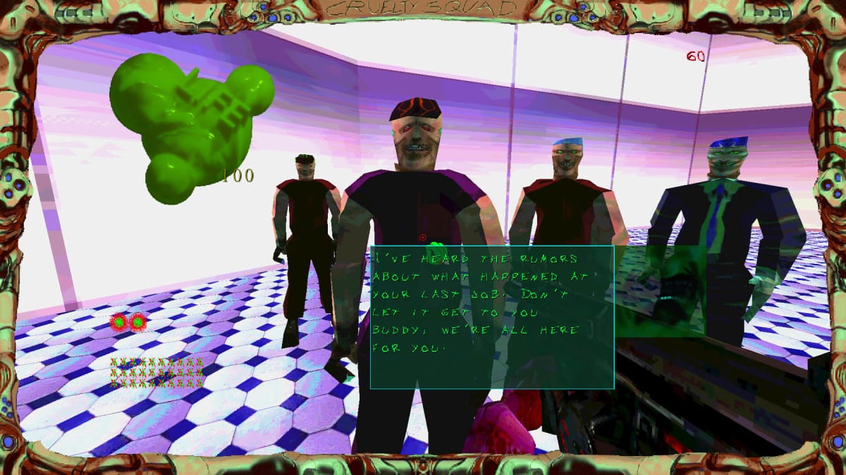 Some rather upsetting-looking characters in Cruelty Squad, which was built on the Godot engine