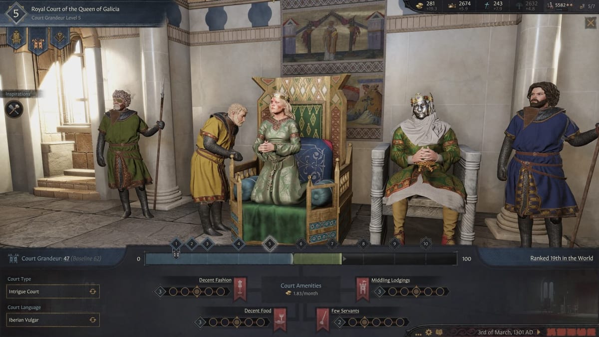 A court session in the Crusader Kings 3 Royal Court expansion